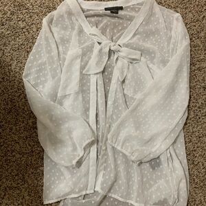 Suzy Shier White Sheer Tie-Neck Blouse